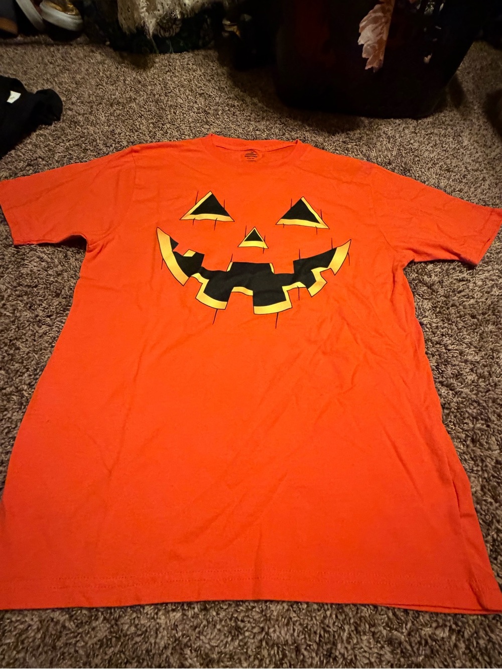 Kids Orange Pumpkin Face Halloween T-Shirt
